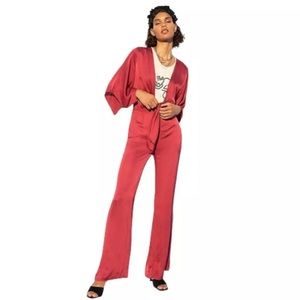 Young fabulous broke satin front knot jumpsuit poppy red
